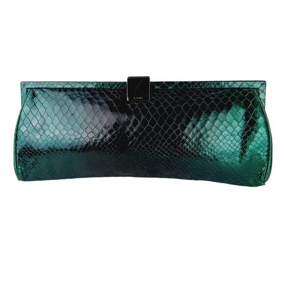Lodis Framed Clutch Purse Green Leather Croc - Picture 2 of 7
